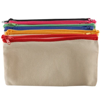 12 опаковки Празен холщовой козметични чанти, обемни козметични чанти с многоцветни цип, платно молив случай с цип, джоб за моливи 