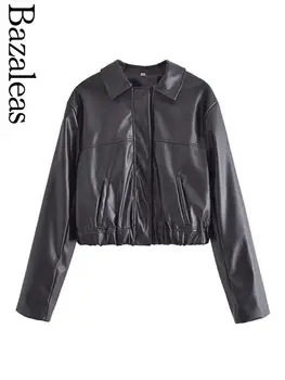 2023 Магазин Bazaleas, дамско яке, якета от изкуствена кожа с цип в центъра, Свободни якета, официално облекло
