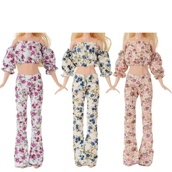 3 комплекта Модерен рокли, ежедневни облекла, Риза, празнична пола с цветя модел, модерни дрехи за Барби кукли, аксесоари за кукли къщички, играчки за куклена къща