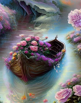 JMINE Div 5D кораб, яхта цвете река, Пълна с Диамантени Живопис комплекти на кръстат бод художествена цвете 3D боя с диаманти