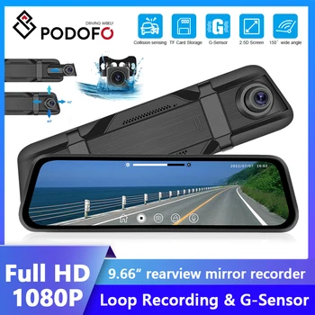 Podofo Full Hd 1080p Автомобилният Цифров Видеорекордер Сензорен Екран 9,66 