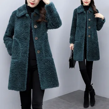 Корейската версия палто от изкуствена вълна, Свободно топло утолщенное дълга козина, зимно кашемировое вълна палто, женски есенно-зимния