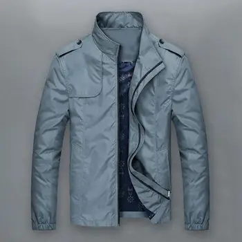 Мъжки яке, однотонная мъжки яке, стилни мъжки връхни облекла, модерно яке с цип с висока яка на есента /пролетта за бизнес ежедневна употреба