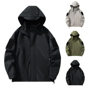 Мъжки якета, военно яке с качулка, Ветровка, Спортно еластично покритие за къмпинг, мъжки дрехи, финото палто за катерене