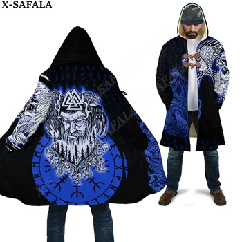 Палто с татуировка на Один Raven Viking, палто с 3D принтом, дебел топло палто с качулка, унисекс ветрозащитный мек вълнен плат унисекс-1