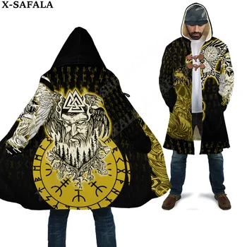 Палто с татуировка на Один Raven Viking, палто с 3D принтом, дебел топло палто с качулка, унисекс ветрозащитный мек вълнен плат унисекс-1