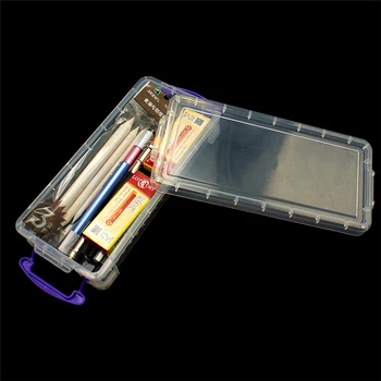Пластмасов прозрачен молив случай е с голям капацитет, проста кутия с двойна катарама